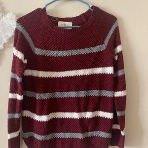 Maroon Striped Crewneck Sweater - Women's